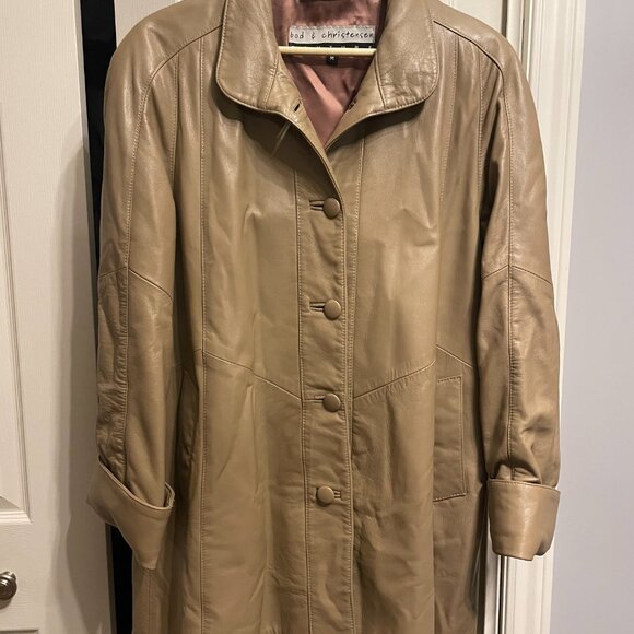 BOD & CHRISTENSEN Long Tan Leather Coat – Size M - Picture 6 of 9